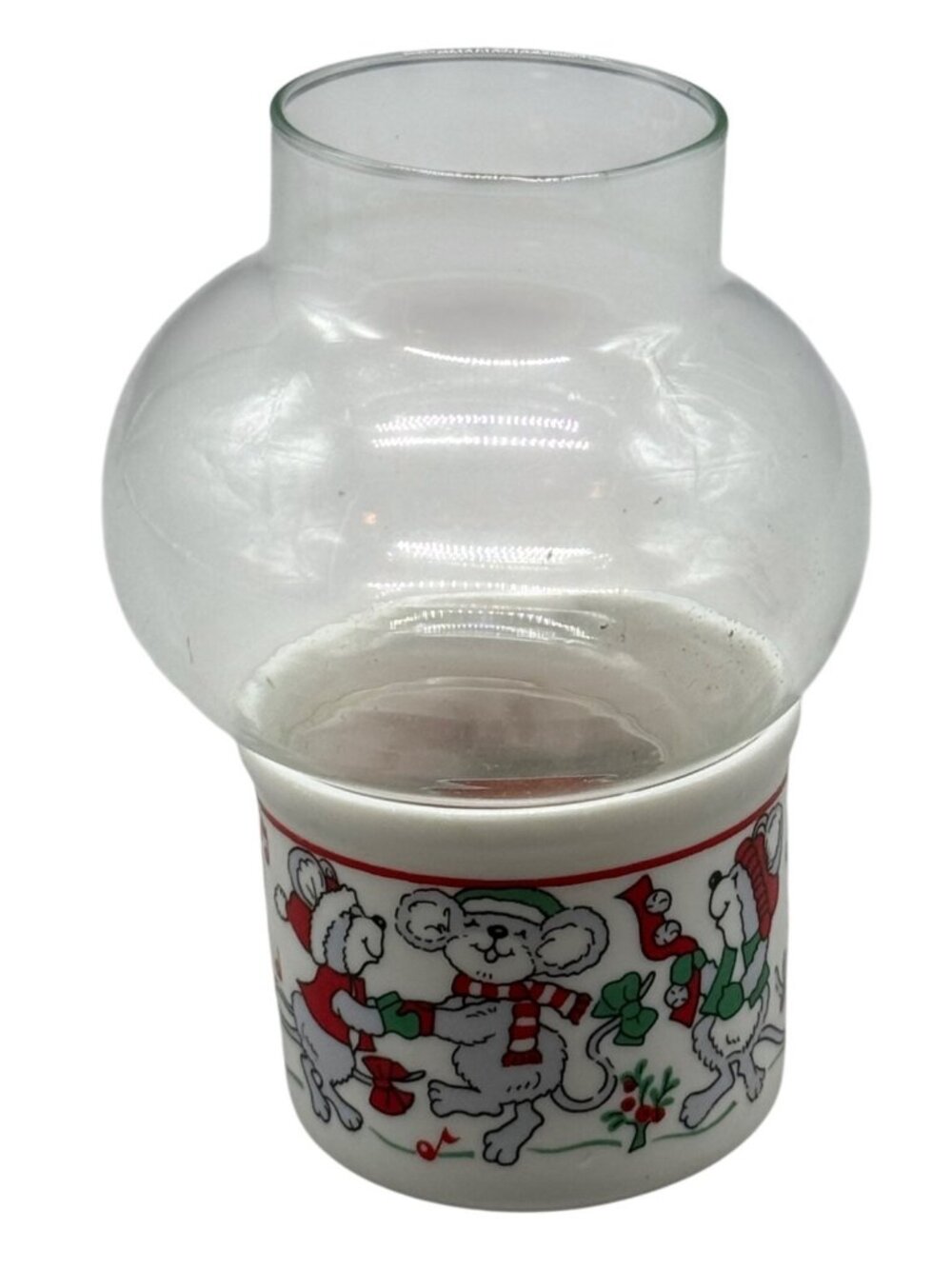 Vintage Glass & Ceramic Christmas Mouse Tealight Holder Readers Digest READ